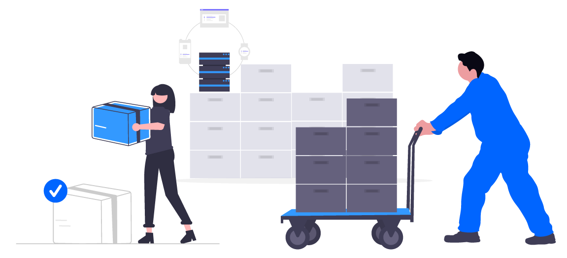Illustration showing laptops, routers, servers, and security devices — representing MC Technologies’ IT hardware and peripherals solutions.