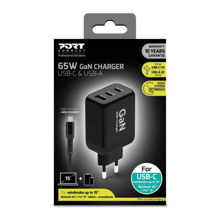 Port 65W GaN Wall Charger with 2m USB-C Cable