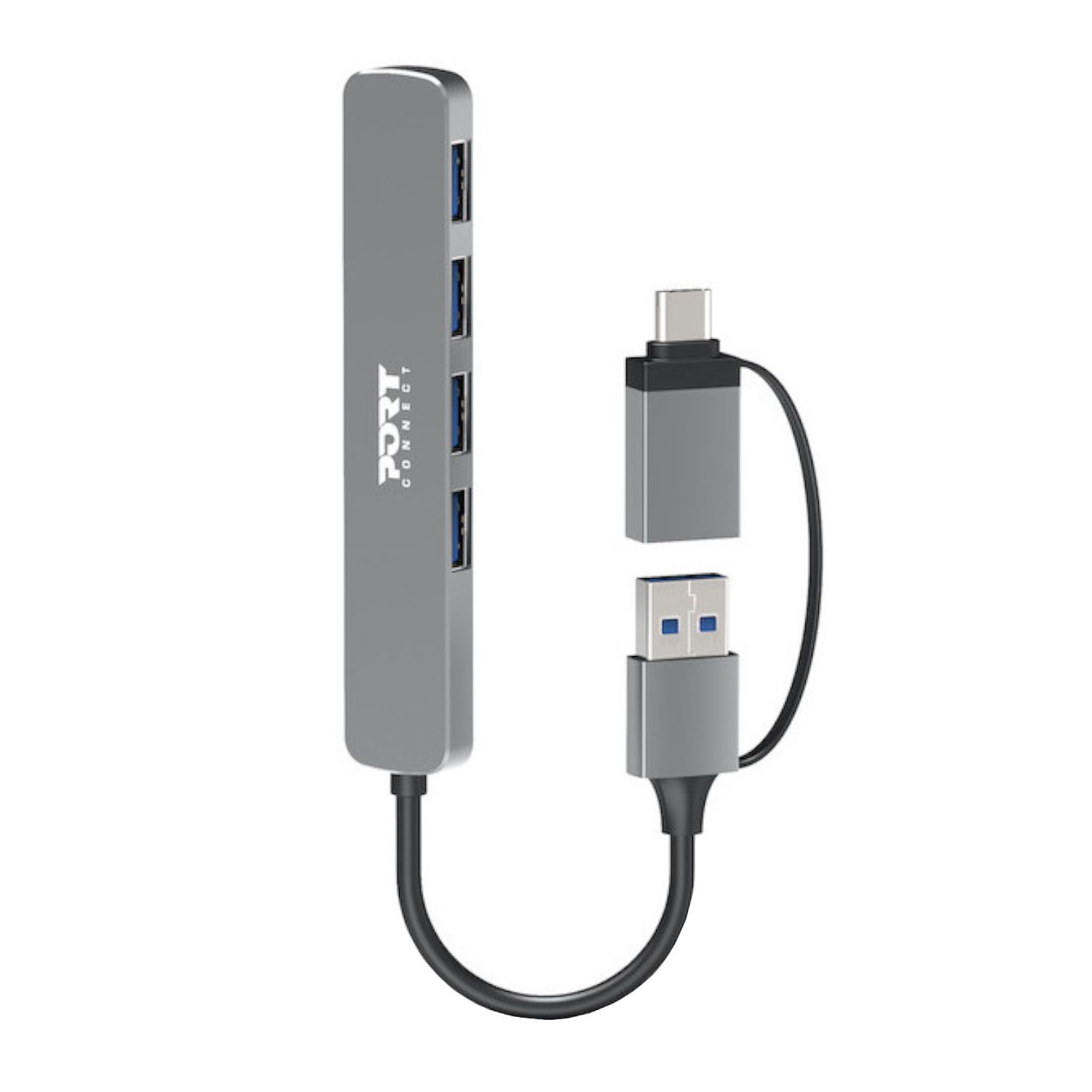 Port Connect USB-C to 4-Port USB-A 3.0 Hub