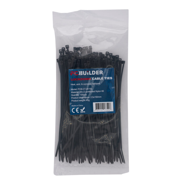 PCBuilder LOCKDOWN 150mm Cable Ties 100 Pack Black