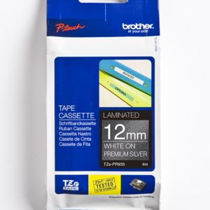 Brother TZe-PR935 12mm White on Premium Silver Tape 4m