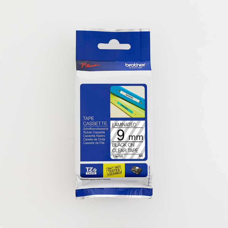 Brother TZE-121 9mm Black on Clear Laminated Tape