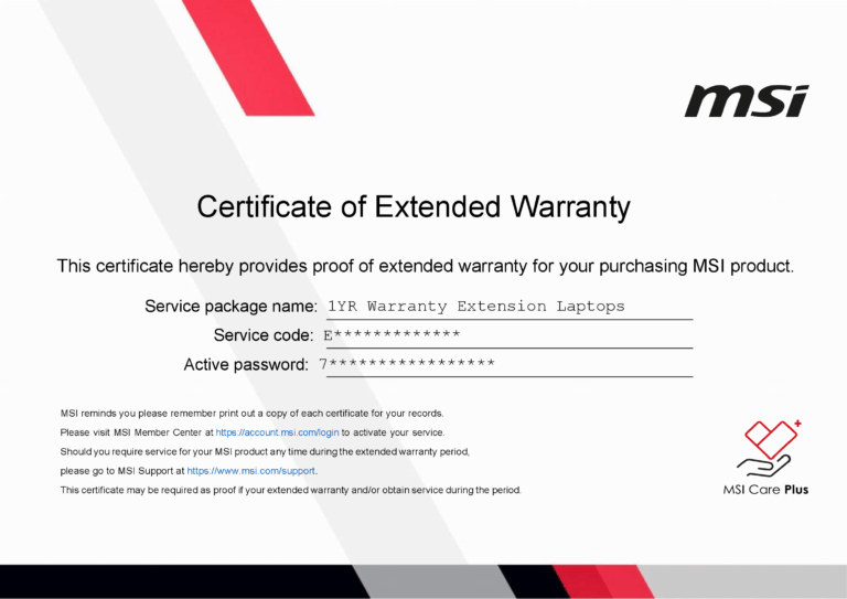 MSI 1+ Year Warranty Extension